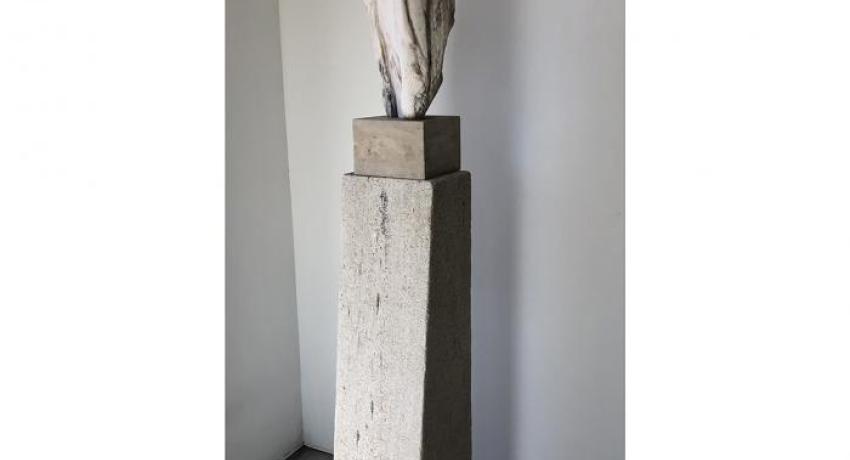 Jane Rosen - "Marble Monk (For Paul)", Portuguese marble and limestone, 81" x 12" x 14"